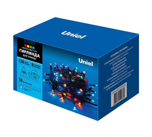 Гирлянда светодиодная  с контроллером  ULD-S1000-120/DBA MULTI IP67   10м. 120 диодов. мультиколор. шнур черный.  UL-00005263  Uniel