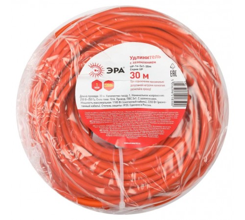 Удлинитель силовой UPx-1e-3x1-30m в бухте с заземлением 1 розетка 30м ПВС 3х1мм2  Б0048679  ЭРА