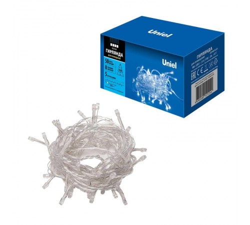 Гирлянда светодиодная  с контроллером  ULD-S0500-050/DTA WHITE IP20   5м. 50 диодов. белый свет. шнур прозр..  UL-00005259  Uniel