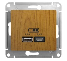 Glossa Дерево Дуб USB Розетка A+С, 5В/2,4А, 2х5В/1,2 А, механизм  GSL000539  SE