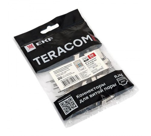 Коннектор RJ-45 TERACOM PRO экранированный 8P8C 30мкд Cat.5E универсальный (упак.20шт)  TRP-PLUG-5EFTP-20  EKF