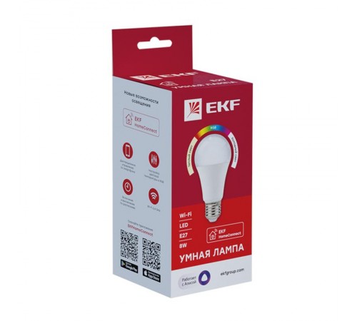 Лампа светодиодная LED Умная Connect 8Вт WIFI RGBW E27  slwf-e27-rgbw  EKF
