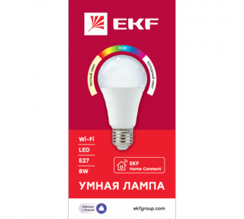 Лампа светодиодная LED Умная Connect 8Вт WIFI RGBW E27  slwf-e27-rgbw  EKF