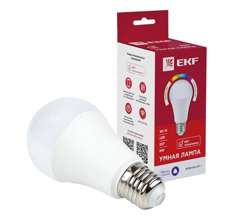 Лампа светодиодная LED Умная Connect 8Вт WIFI RGBW E27  slwf-e27-rgbw  EKF