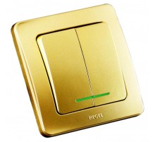Выключатель скрытой установки, двухклавишный, с индикацией, цвет золото  ВС16-352-07  HEGEL