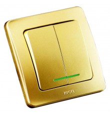 Выключатель скрытой установки, двухклавишный, с индикацией, цвет золото  ВС10-352-07  HEGEL