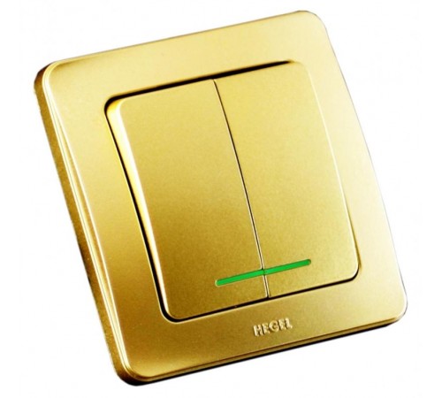 Выключатель скрытой установки, двухклавишный, с индикацией, цвет золото  ВС16-352-07  HEGEL
