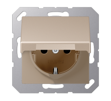 Штепсельная розетка SCHUKO 16А / 250В с подпружиненной откидной крышкой, возможно IP44, пружинные зажимы; термопласт; шампань; A500  A1520BFKLCH  Ju