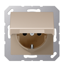 Штепсельная розетка SCHUKO 16А / 250В с подпружиненной откидной крышкой, возможно IP44, пружинные зажимы; термопласт; шампань; A500  A1520BFKLCH  Ju