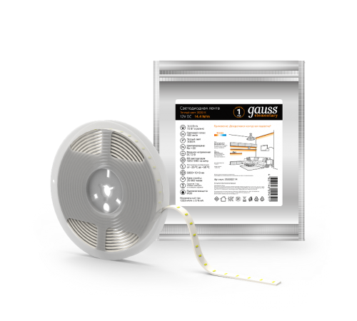 Лента светодиодная Elementary 5050/60-SMD 14.4W 12V DC теплый белый IP20 (ZIP Bag 5м)  355000114  Gauss