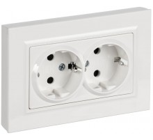 BRITE Розетка 2-местная с заземлением с защитными шторками плоская 16А в сборе РСшПл12-3-БрБ белый   BR-R28-16-K01-F  IEK