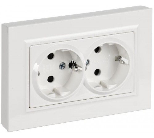 BRITE Розетка 2-местная с заземлением с защитными шторками плоская 16А в сборе РСшПл12-3-БрБ белый   BR-R28-16-K01-F  IEK