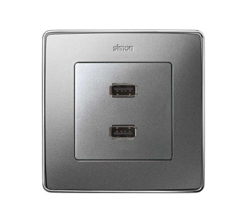 Simon 82 Накладка для коннектора 2*USB 2.0 типа А, "мама", S82 Detail, алюминий  8201090-093  Simon