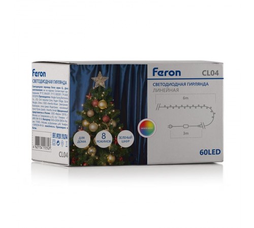 Светодиодная гирлянда CL04 линейная 6м +1.5м 230V разноцветная c питанием от сети  32296  Feron