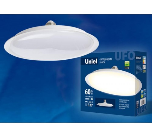Лампа светодиодная LED-U270-60W/3000K/E27/FR PLU01WH LED мощная. "UFO", мат.. 3000К  UL-00004576  Uniel