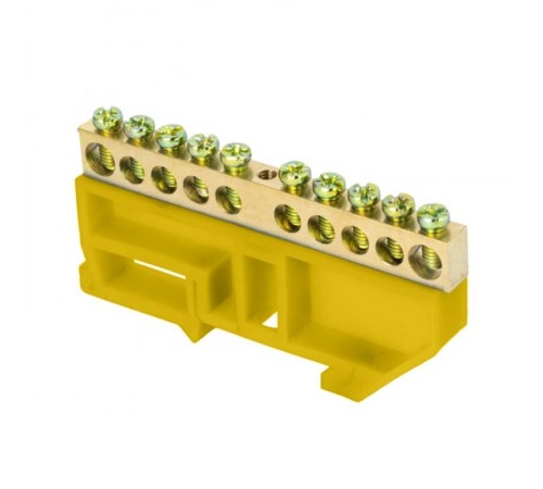 Шина "0" N (6х9мм) 10 отверстий латунь желтый изолятор на DIN-рейку EKF PROxima  sn0-63-10-dz  EKF