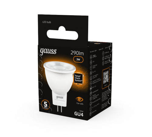 Лампа светодиодная LED 3Вт GU4 220В 2100К MR11 d35х45мм  132517103  Gauss