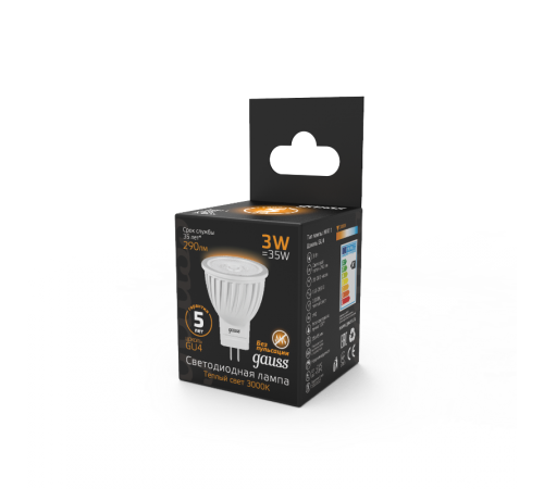 Лампа светодиодная LED 3Вт GU4 220В 2100К MR11 d35х45мм  132517103  Gauss