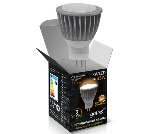 Лампа светодиодная LED 3Вт GU4 220В 2100К MR11 d35х45мм  132517103  Gauss