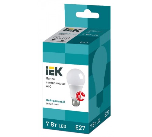 Лампа светодиодная LED 7Вт Е27 220В 4000К A60 груша  LLE-A60-7-230-40-E27  IEK