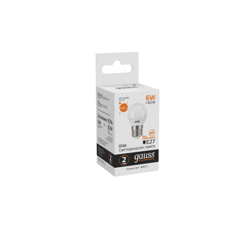 Лампа светодиодная LED 6Вт E27 220В 2700К Elementary шар  53216  Gauss