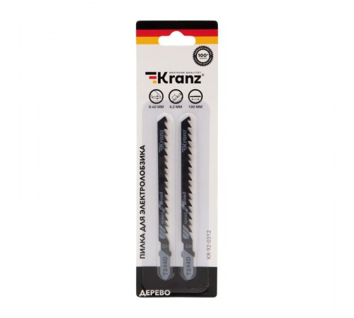 Пилка для электролобзика по дереву KRANZ T244D 100 мм 6 зубьев на дюйм 8-60 мм фигурный рез (2 шт./уп.) KR-92-0312  Kranz