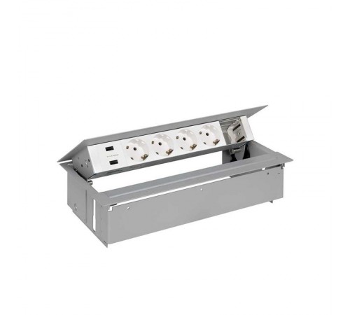 Врезной x6 розеточный блок, планка, 4x2P+E, 2xUSB з/у, 1 пустой модуль, алюминий, S400  45624000-133  Simon