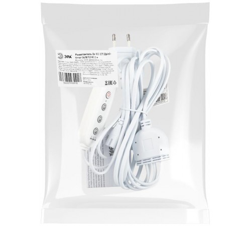 Разветвитель сетевой для линейных светильников  Разветвитель 3х IEC C7 2pin 2m+timer на 3 точки с таймером 4, 8, 12H  Б0066933  ЭРА