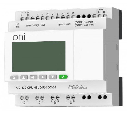 ПЛК 430 Модуль ЦПУ 4 DI 4 UI 4 RO 24В DC EP с экраном  PLC-430-CPU-08U04R-1DC-00  ONI