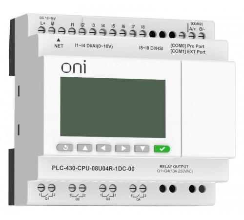 ПЛК 430 Модуль ЦПУ 4 DI 4 UI 4 RO 24В DC EP с экраном  PLC-430-CPU-08U04R-1DC-00  ONI