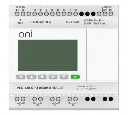 ПЛК 430 Модуль ЦПУ 4 DI 4 UI 4 RO 24В DC EP с экраном  PLC-430-CPU-08U04R-1DC-00  ONI