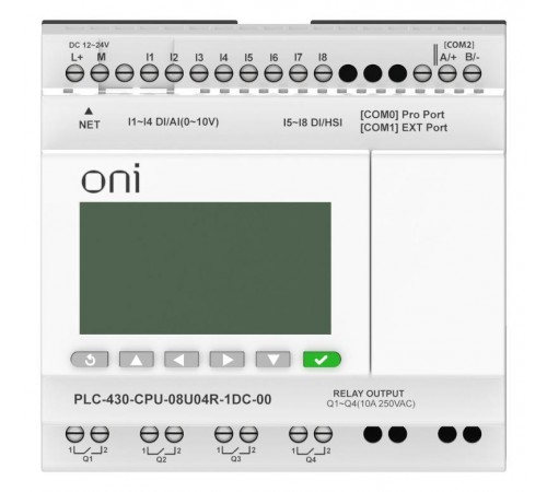 ПЛК 430 Модуль ЦПУ 4 DI 4 UI 4 RO 24В DC EP с экраном  PLC-430-CPU-08U04R-1DC-00  ONI