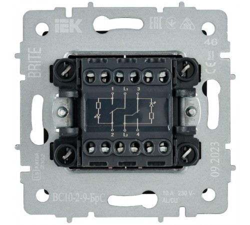 BRITE Выключ. 2-кл. с инд. отел. 10А ВС10-2-9-БрС сталь  BR-V20-2-10-K46  IEK