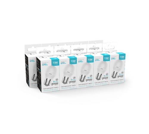 Лампа светодиодная Basic Шар 7,5W 690lm 4100K E27 LED 1/10/100  1053228  Gauss