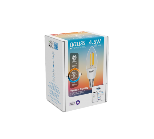 Лампа светодиодная филаментная Smart Home DIM+CCT E14 C35 4,5 Вт 2000-6500 К 1/10/40  1250112  Gauss