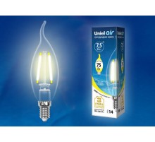 Лампа светодиодная LED-CW35-7,5W/WW/E14/CL GLA01TR LED. "свеча на ветру", прозр серия Air. 3000K  UL-00003248  Uniel
