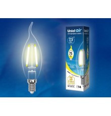 Лампа светодиодная LED-CW35-7,5W/WW/E14/CL GLA01TR LED. "свеча на ветру", прозр серия Air. 3000K  UL-00003248  Uniel