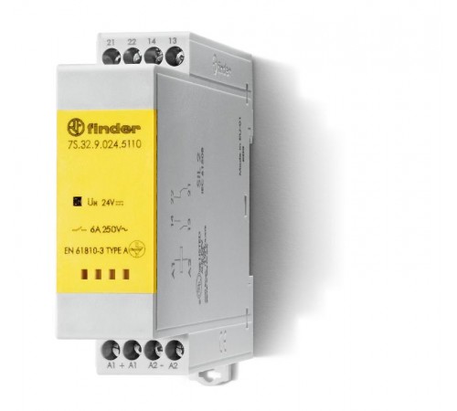 Модульное электромеханическое реле безопасности (реле с принудительным управлением контактами); 1NO+1NC 6A  7S3290485110PAS  Finder