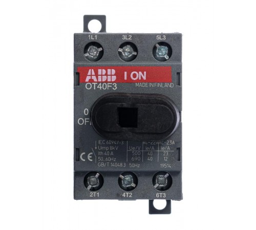 Рубильник OT40F3 до 40А 3пол для уст.на DIN-рейку или монтаж.плату(с рез. руч.)  1SCA104902R1001  ABB