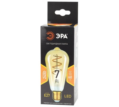 Лампа светодиодная F-LED ST64-7W-824-E27 spiral gold (филамент, спир зол, 7Вт, тепл, E27) (20/960)  Б0047665  ЭРА