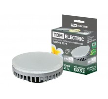 Лампа светодиодная LED 9Вт GX53 220В 3000К GX53 таблетка (плоский цилиндр)  SQ0340-0074  TDM