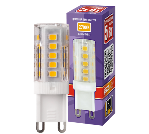 Лампа светодиодная LED 5Вт G9 220В 2700К PLED-G9 капсульная  1032102B  Jazzway