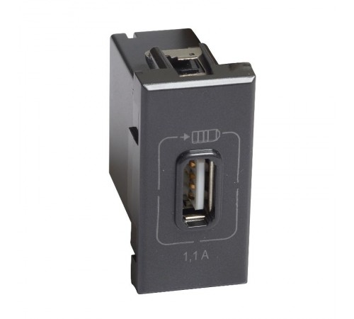 Axolute. Розетка USB для зарядки мобильных устройств 1,1А 230/5В. 1 модуль. Цвет Антрацит  HS4285C1  Legrand