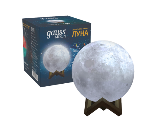 Светильник настольный NN002 3D Луна 1W RGB 5V Li-ion 450mA D10см белый c пультом LED 1/6/24  NN002  Gauss