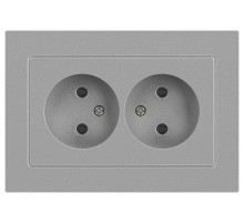Розетка Intro Accent 6-204-03 2х2P, 16А-250В, IP20, СУ, AL/CU, алюминий  Б0063453  Intro