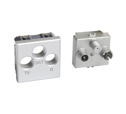 Axolute. Розетка TV-R-SAT для схемы "звезда". Экранированная. 2 модуля. Поставляется в комплекте с лицевыми панелями цветов "Белый", "Алюминий", "Антр