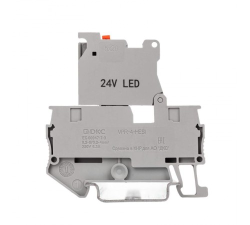 Клемма для предохранителя, зажим push-in, 2 точки подключения, 4 кв.мм, серая  VPR-4-HESILED24  DKC