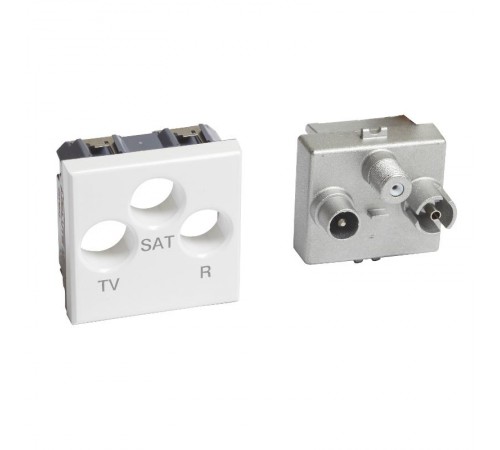 Axolute. Розетка TV-R-SAT для схемы "звезда". Экранированная. 2 модуля. Поставляется в комплекте с лицевыми панелями цветов "Белый", "Алюминий", "Антр