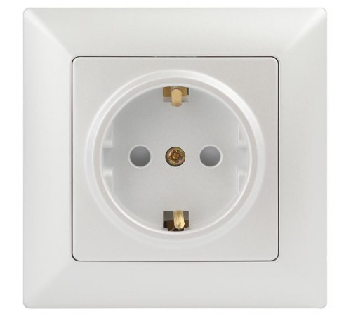 Розетка Intro Solo 4-206-06 с заземлением 2P+E Schuko со шторками, 16А-250В, IP20, СУ, перламутр  Б0053686  Intro