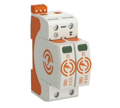 Устройства защиты от импульсных перенапряжений УЗИП для силовых сетей 2 пол. (Класс II), 280 В (V20-2+FS-280)  5095282  OBO Bettermann